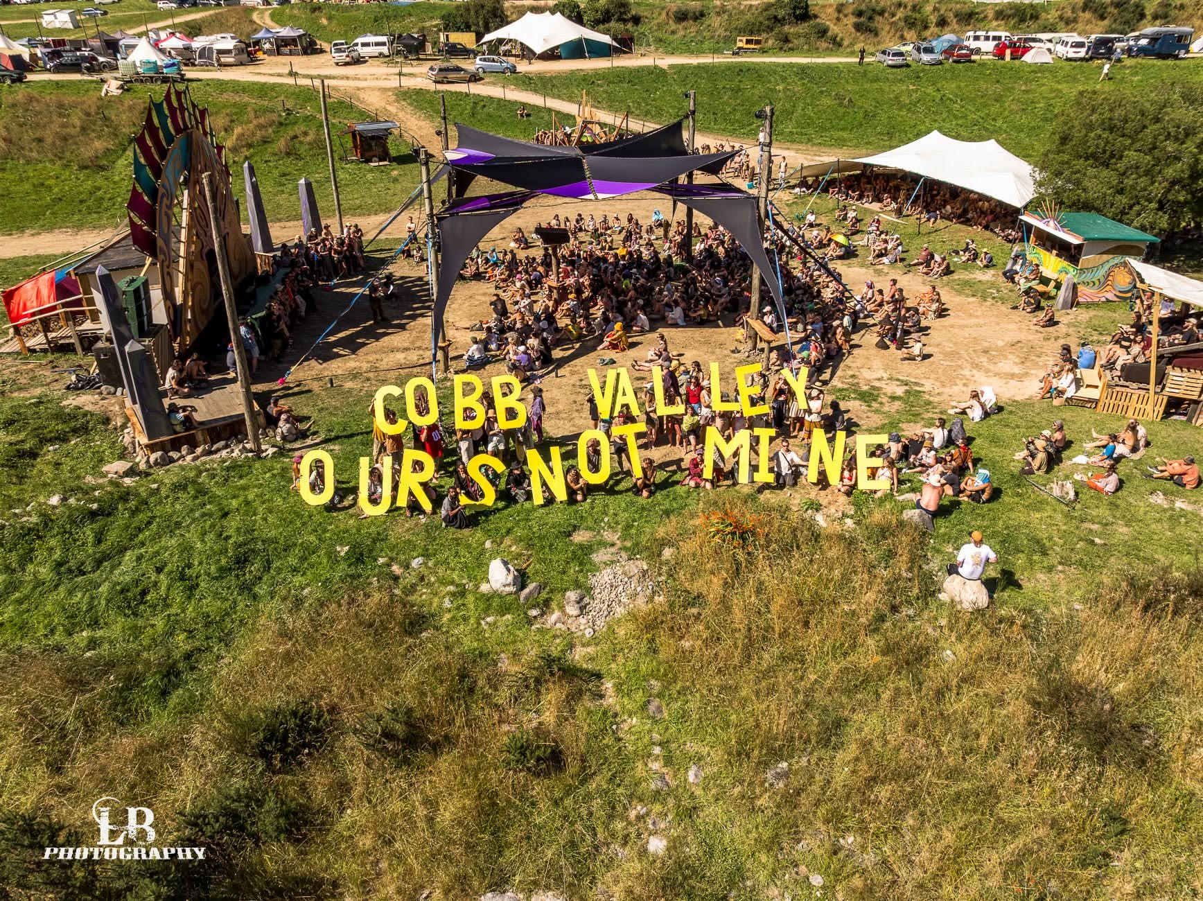 Cobb Valley Ours Not Mine banner, aerial view